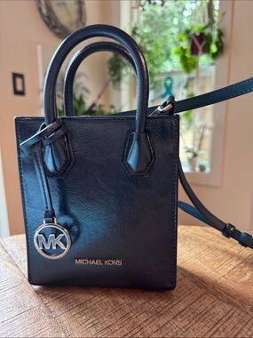 Michael Kors Blue Leather Mini Shopper Bag with Logo Charm